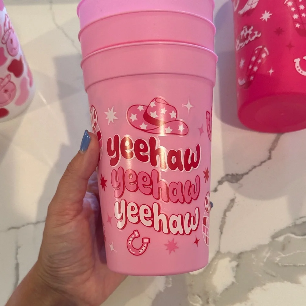 Pink and White Party Cups Set Disco Cowgirl (10 Cups Total)